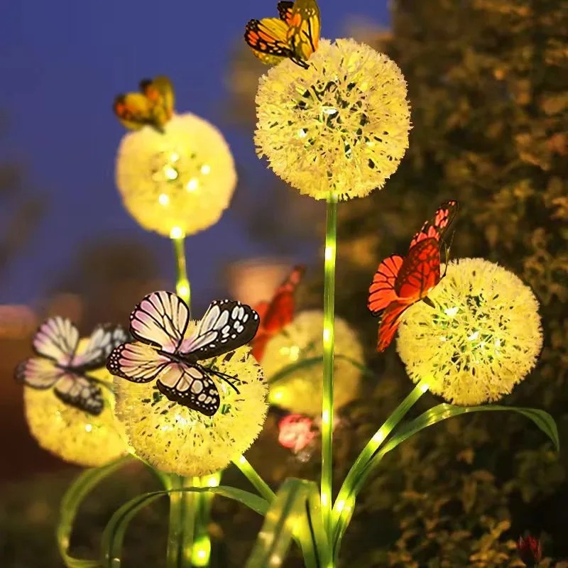 Outdoor Yard Power Stake - Solar Powered Butterfly Dandelion Garden Light