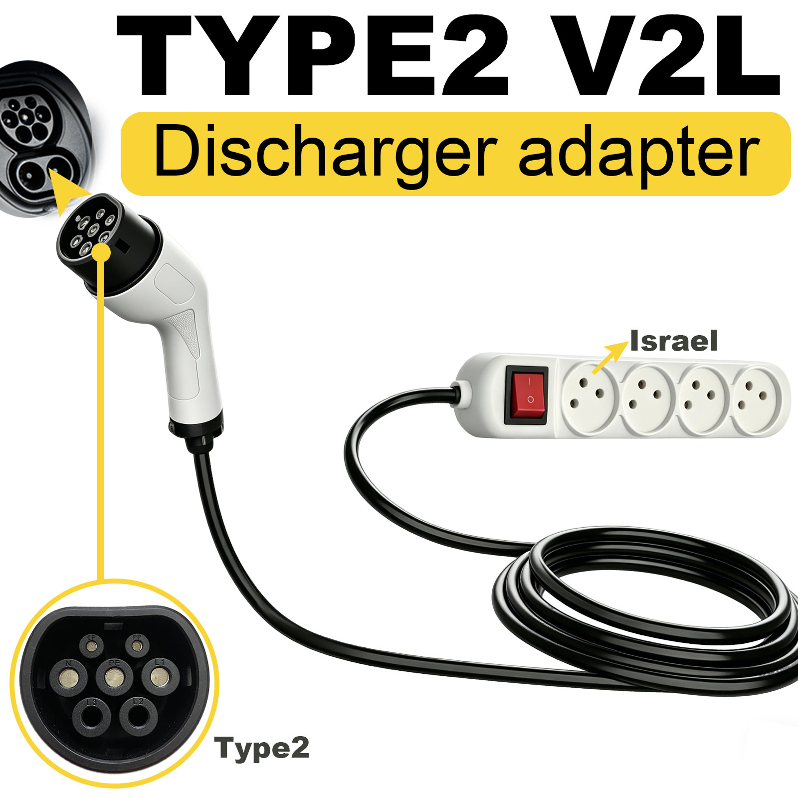 Outdoor Power Adapter - Type2 V2L Discharge Adapter Israel Socket